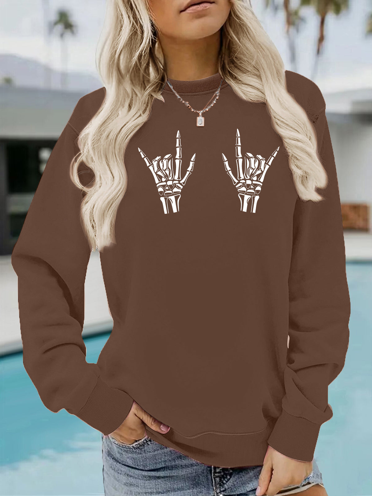 Round neck fleece hoodie