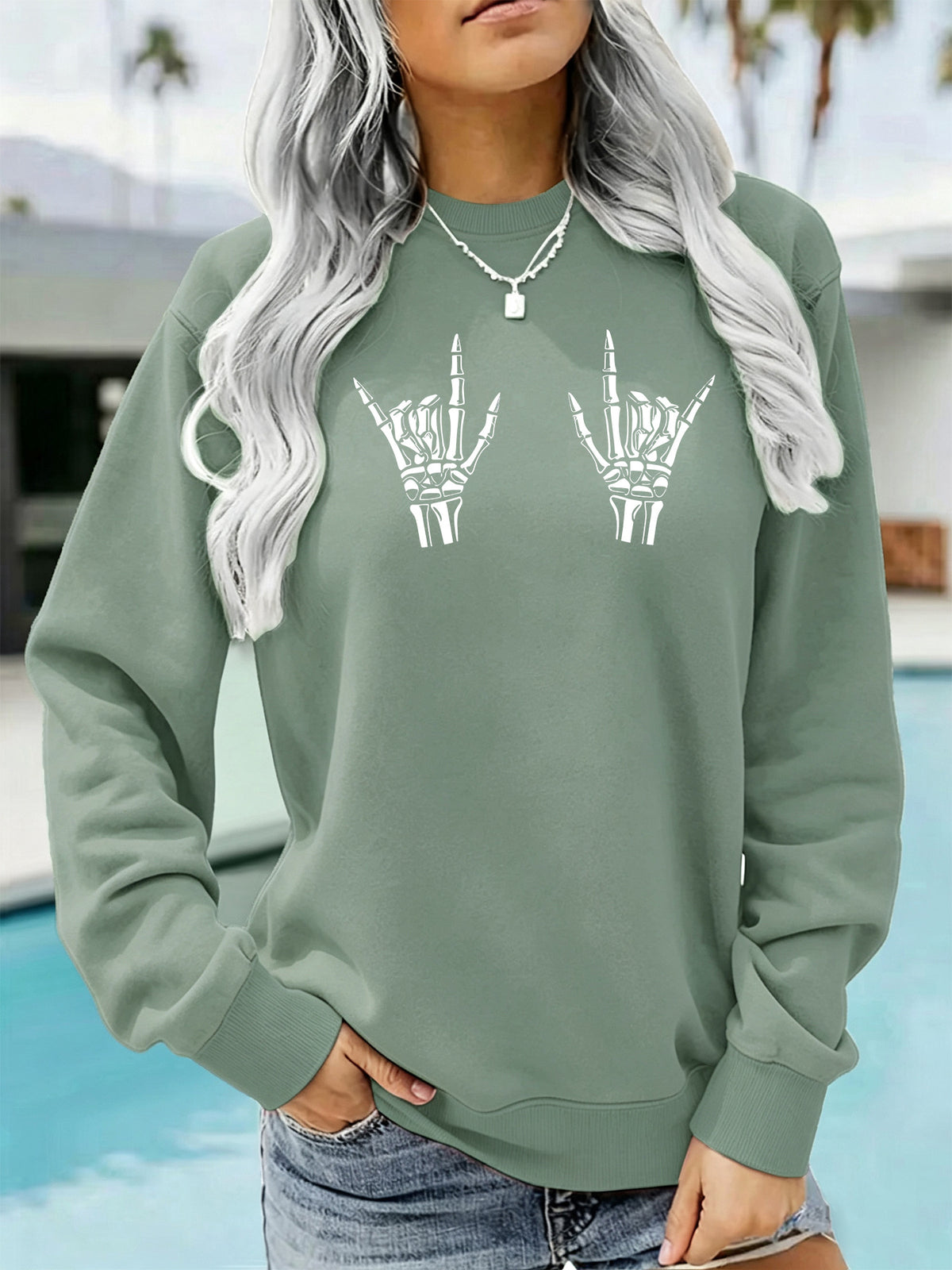 Round neck fleece hoodie