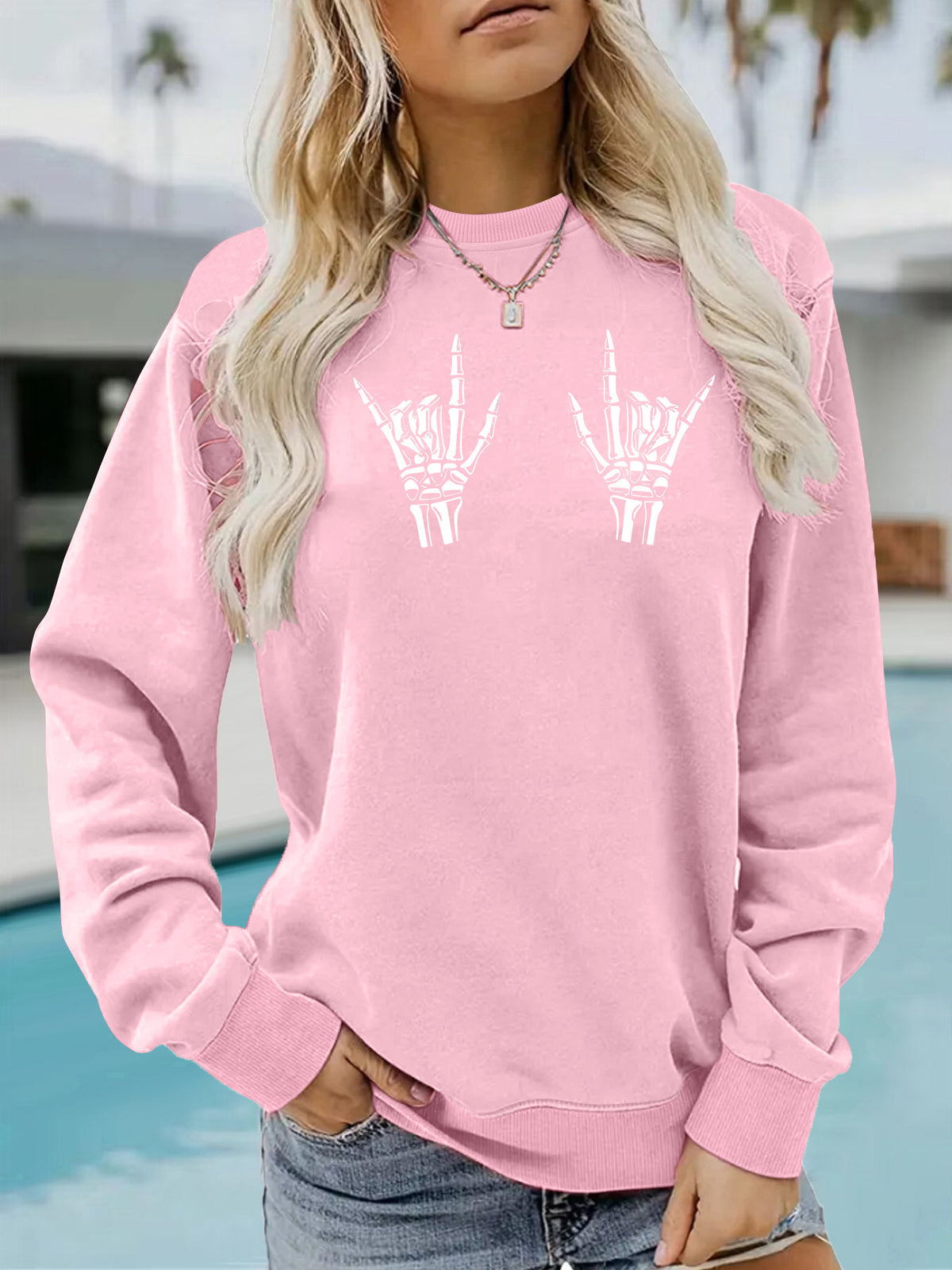 Round neck fleece hoodie