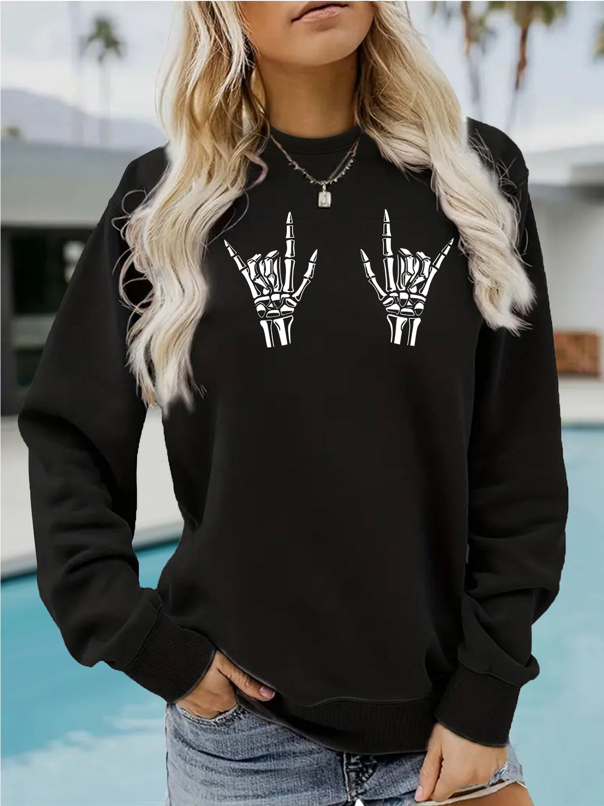 Round neck fleece hoodie