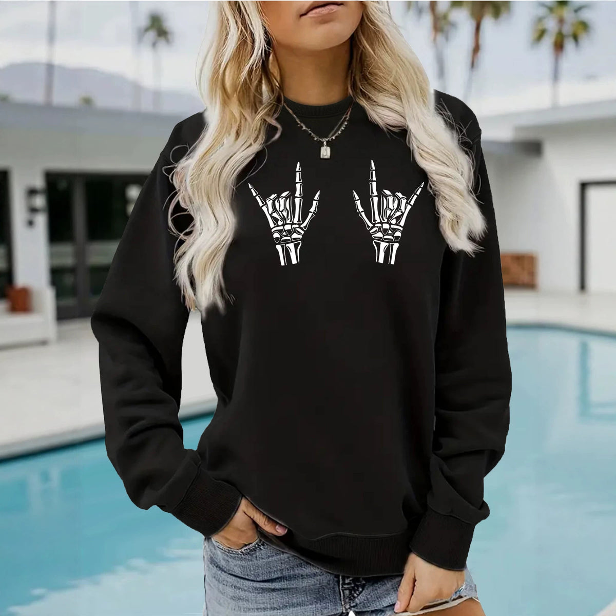 Round neck fleece hoodie