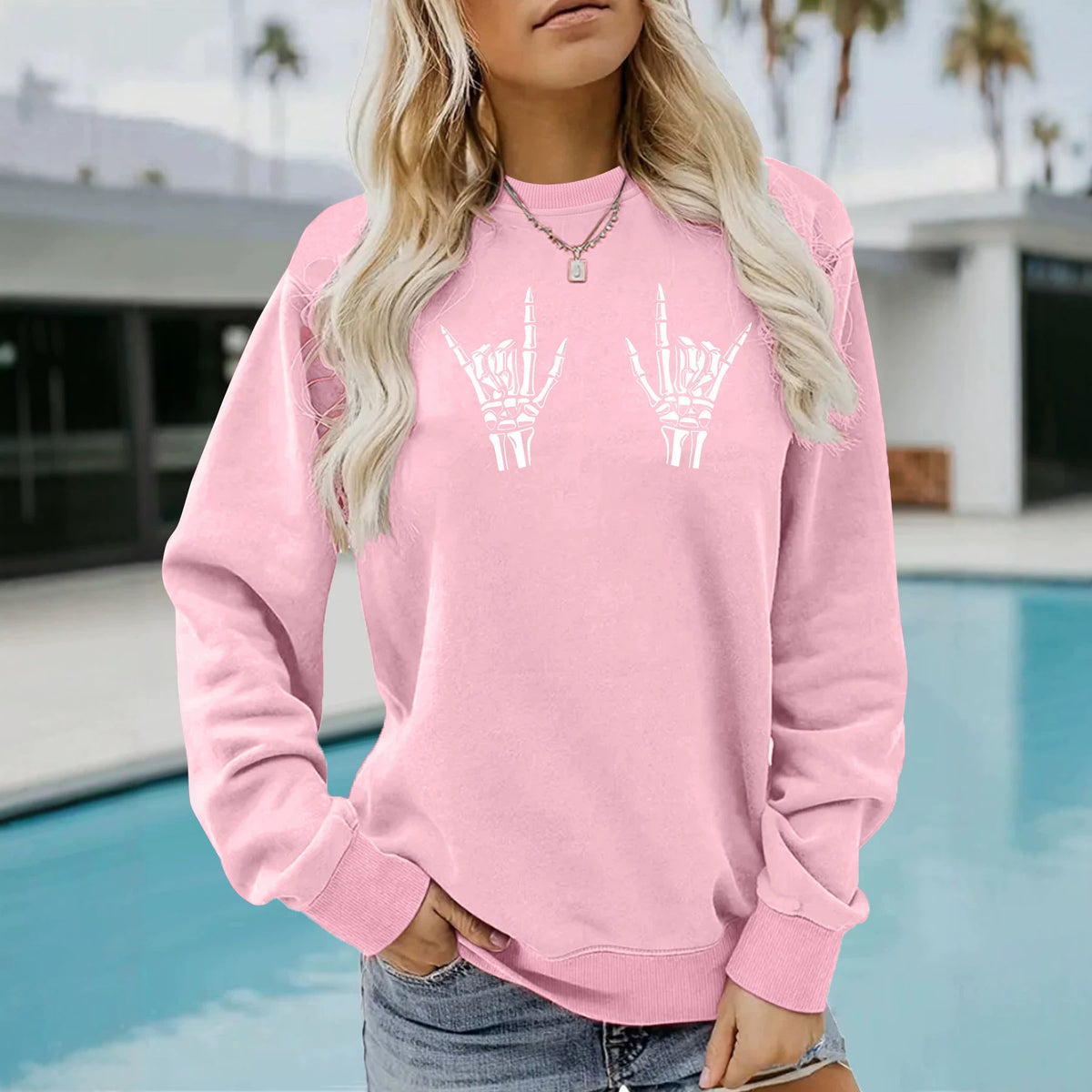Round neck fleece hoodie