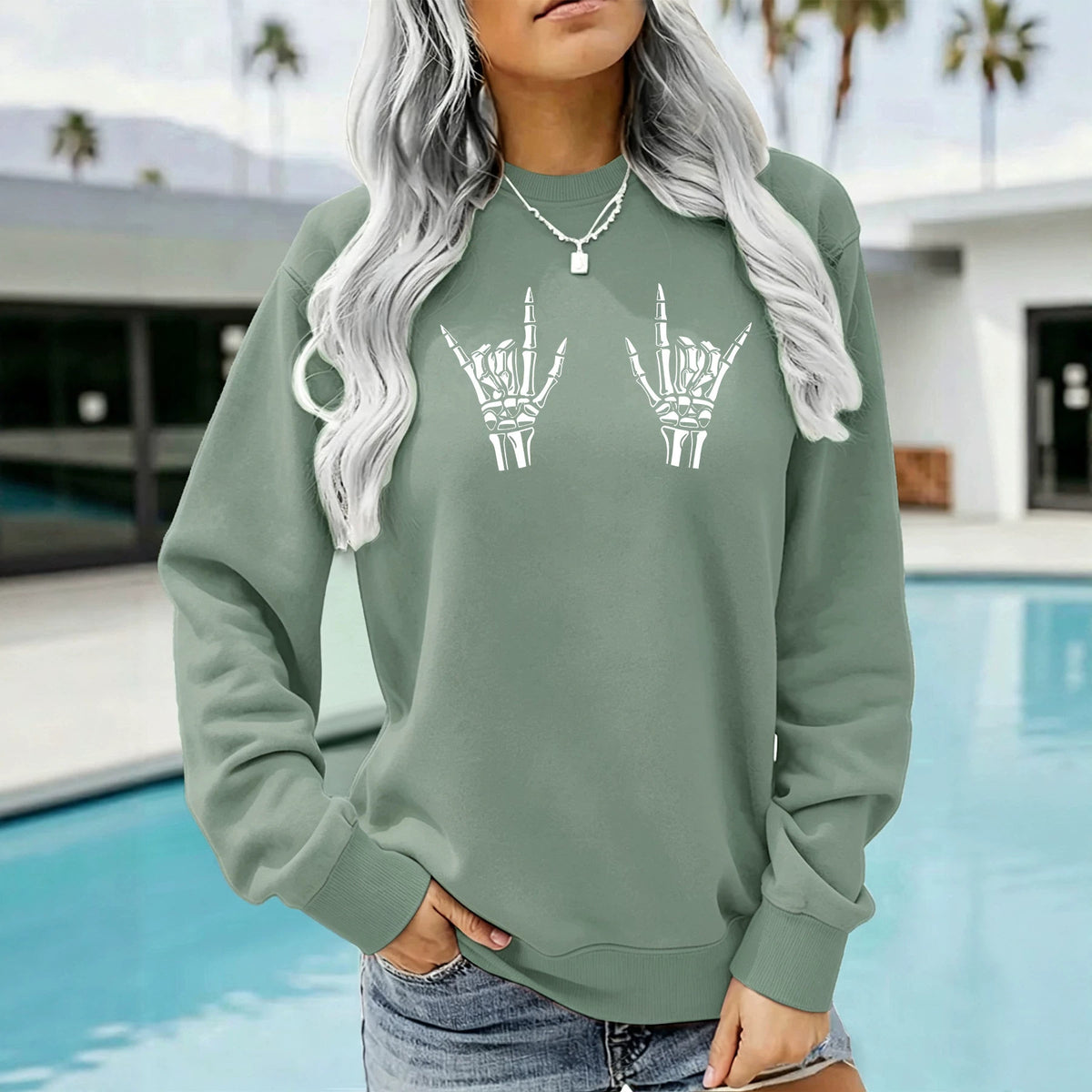 Round neck fleece hoodie